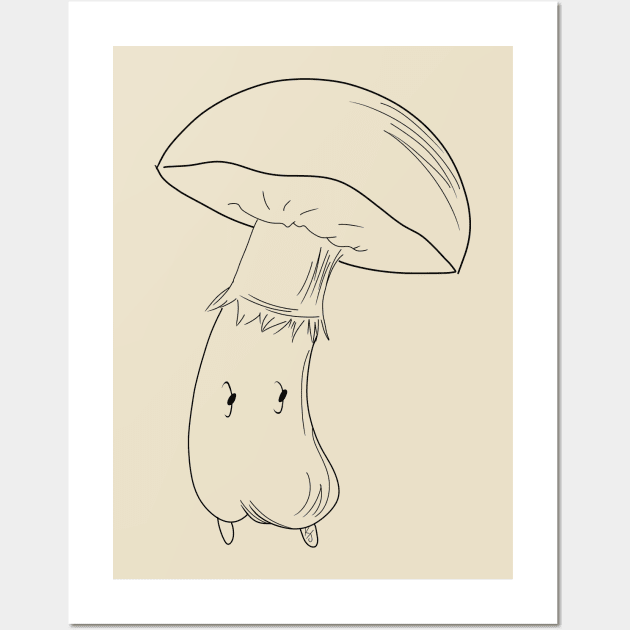 Boletus Mushroom Black Lineart Wall Art by Pastel.Punkk